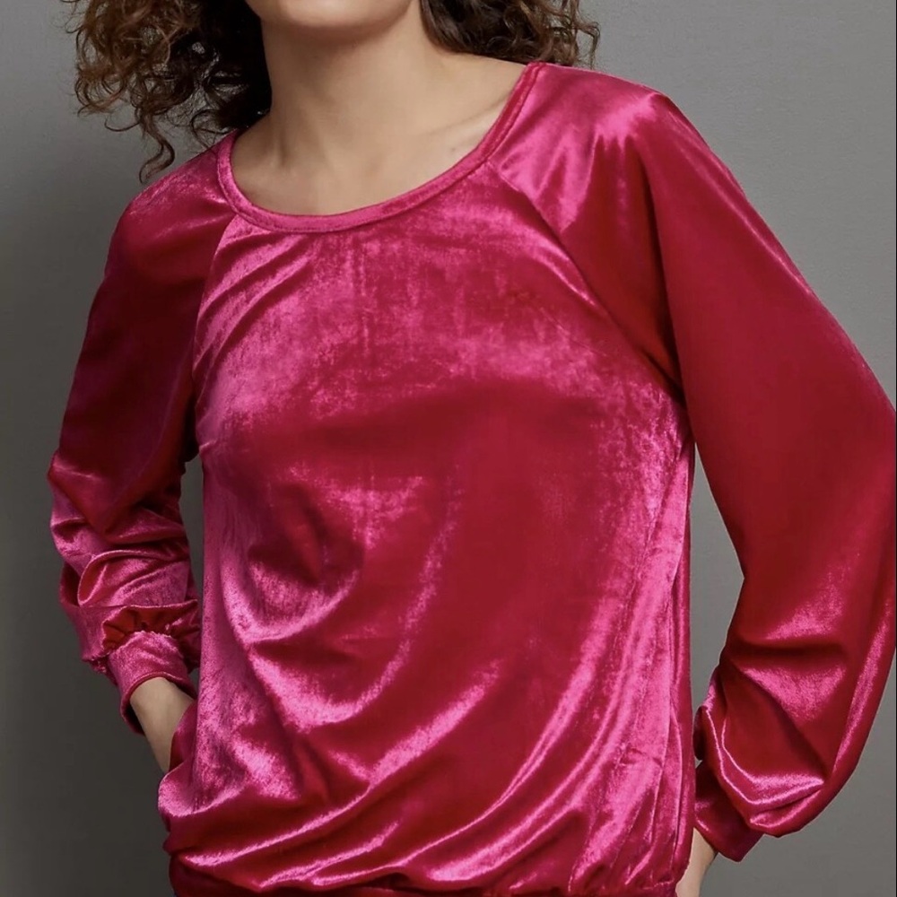 Anthropologie Maeve Velvet Top in Fuchsia Pink